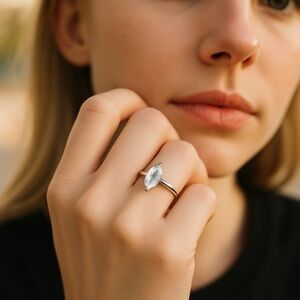 Elegant Silver Marquise Ring, size 7